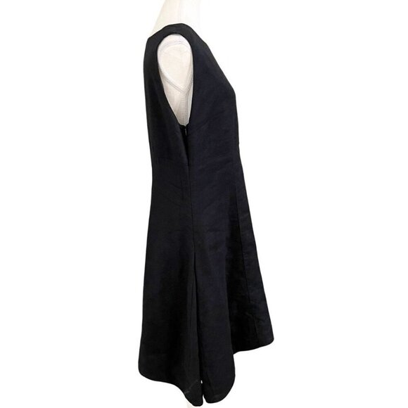 SARAH PACINI BLACK WOOL METALLIC FIBER ASYMMETRICAL SLEEVELESS SHIFT DRESS - M - Picture 2 of 12